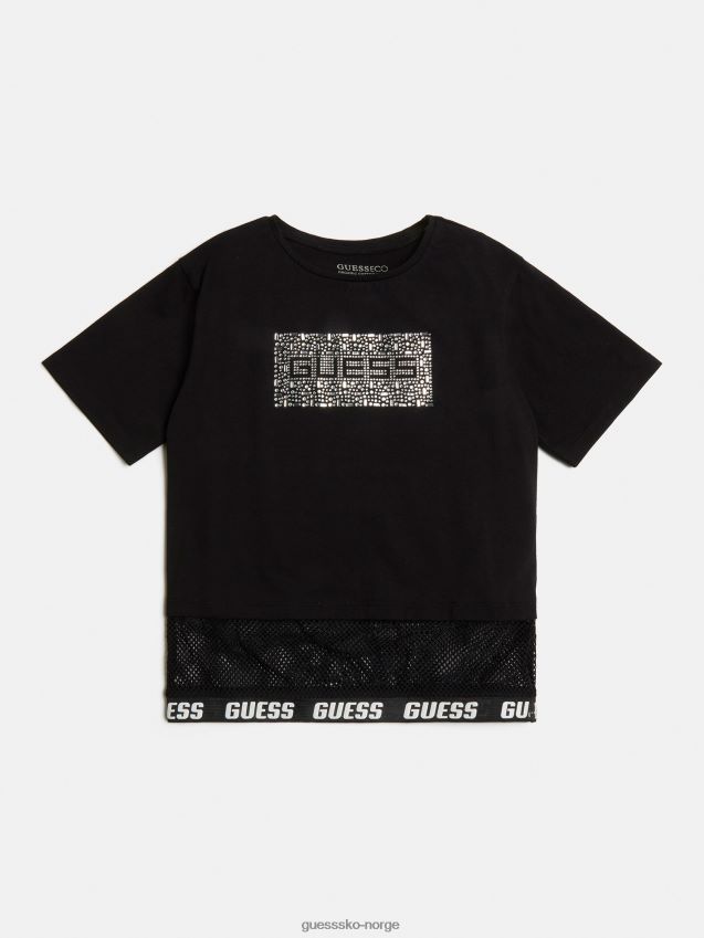 Guess mesh-innsats t-skjorte svart svart pike F0LJ801752