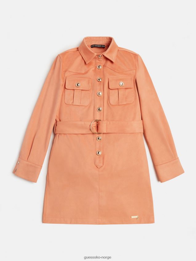 Guess oransje logoknapp i semsket skinnkjole oransje pike F0LJ801933