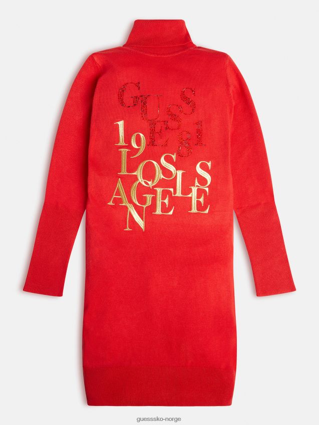 Guess rød genserkjole foran med logo rød pike F0LJ801850