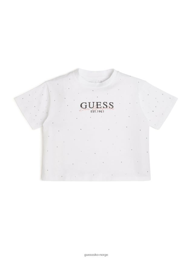 Guess ren hvit rhinestone t-skjorte (7-14) Ren hvit pike F0LJ8011233