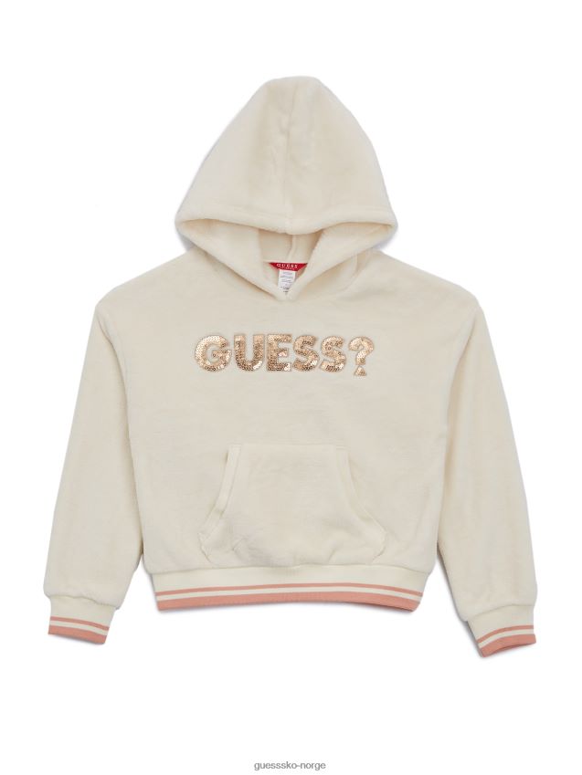 Guess robby hettegenser med logo i velour (7-14) krem krem pike F0LJ808912
