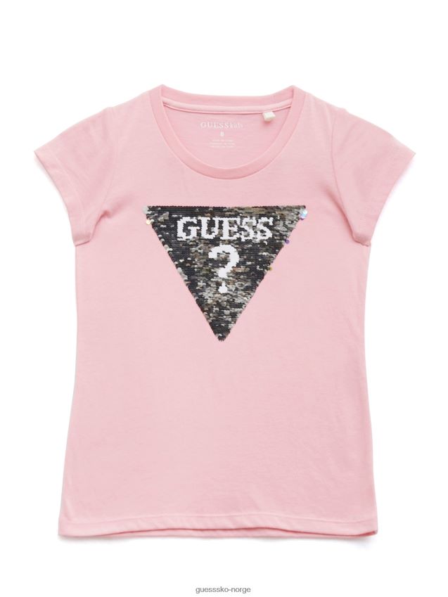 Guess rosa beatrix vendbar paljettlogo-t-skjorte (7-16) rosa pike F0LJ808958