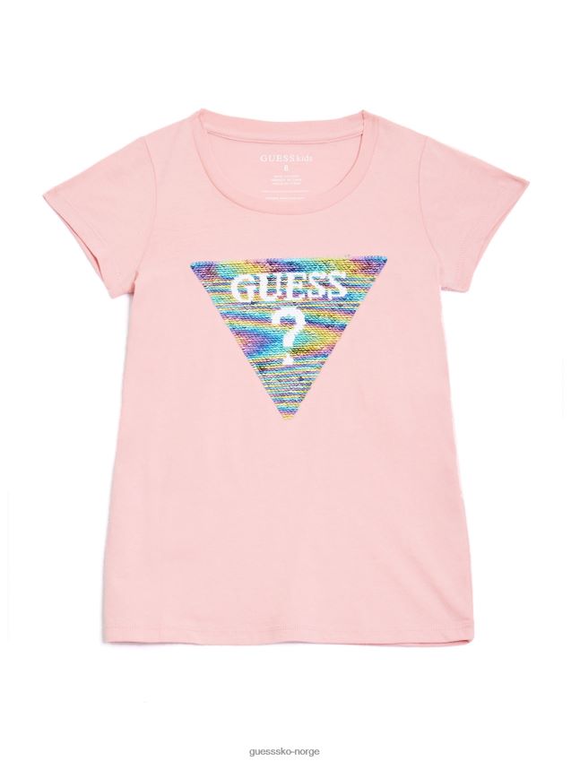 Guess rosa beatrix vendbar paljettlogo-t-skjorte (7-16) rosa pike F0LJ808958