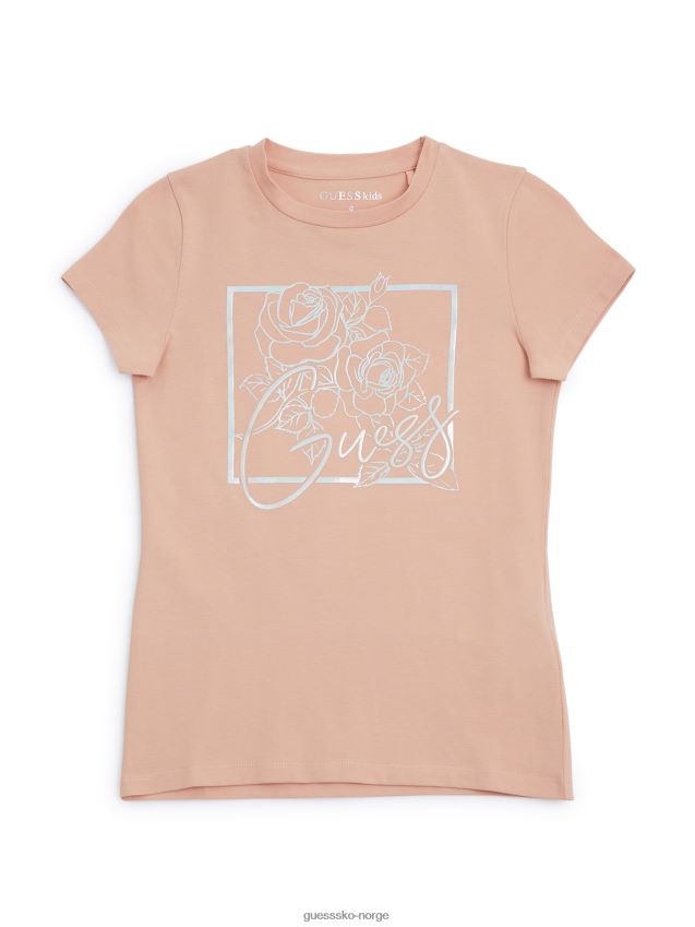 Guess rozie logo-t-skjorte (7-14) ferskenrosa fersken rose pike F0LJ808989