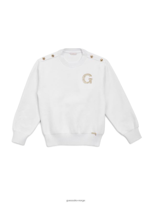 Guess salt hvit rhinestone genser med logolapp (7-16) salt hvit pike F0LJ8011292
