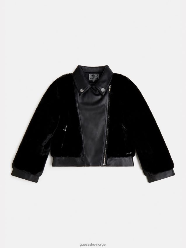 Guess svart imitert skinn og pelsjakke svart pike F0LJ801842