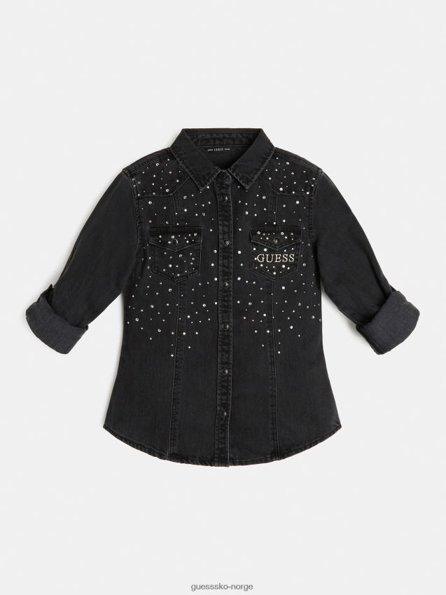 Guess svart rhinestones skjorte svart pike F0LJ802000