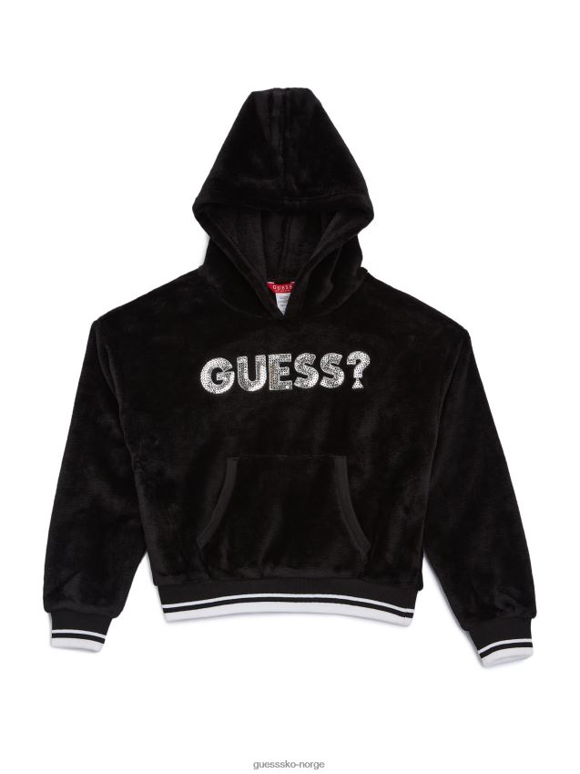 Guess svart robby hettegenser med velourlogo (7-14) svart pike F0LJ808850