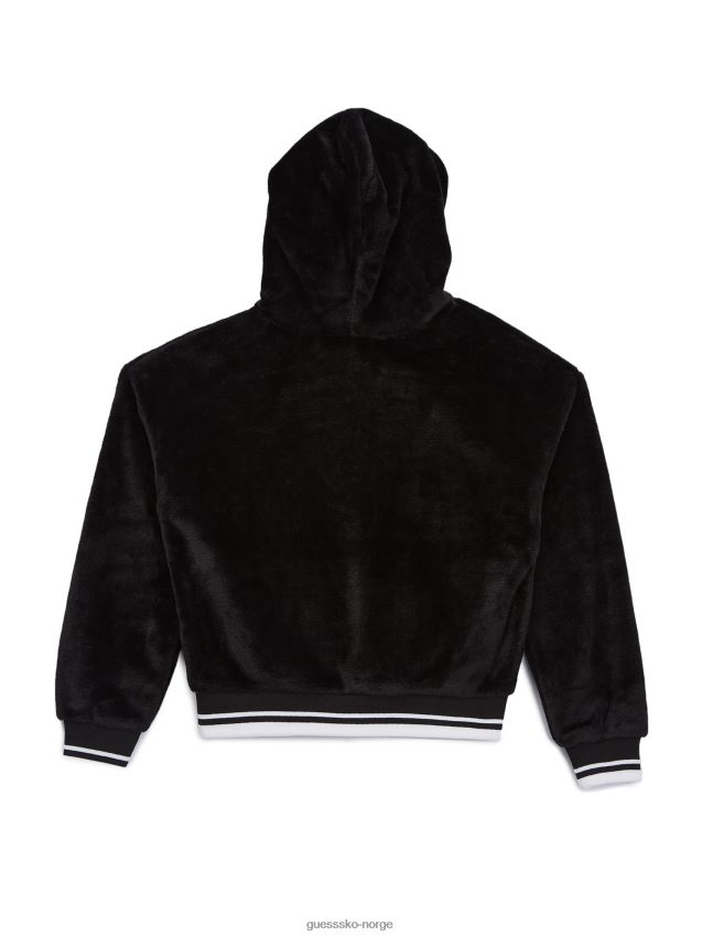 Guess svart robby hettegenser med velourlogo (7-14) svart pike F0LJ808850