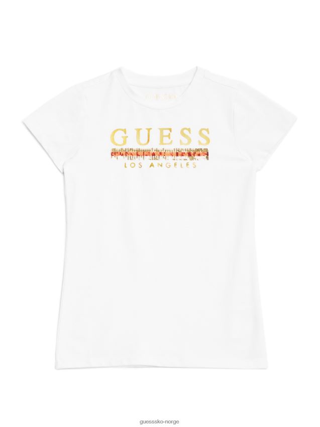 Guess t-skjorte med paljett i sterling (7-14) ekte hvit ekte hvit pike F0LJ809038