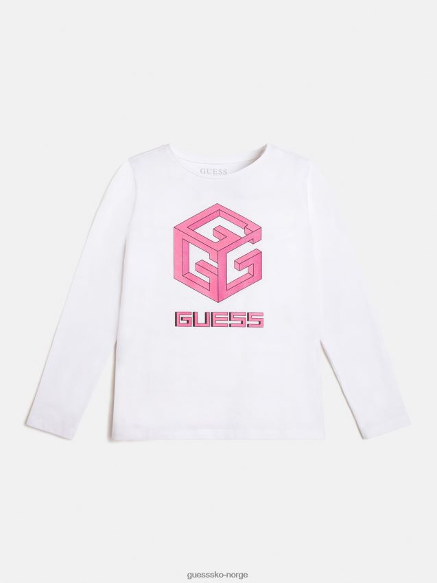 Guess trend hvit t-skjorte med logo foran hvit pike F0LJ801750