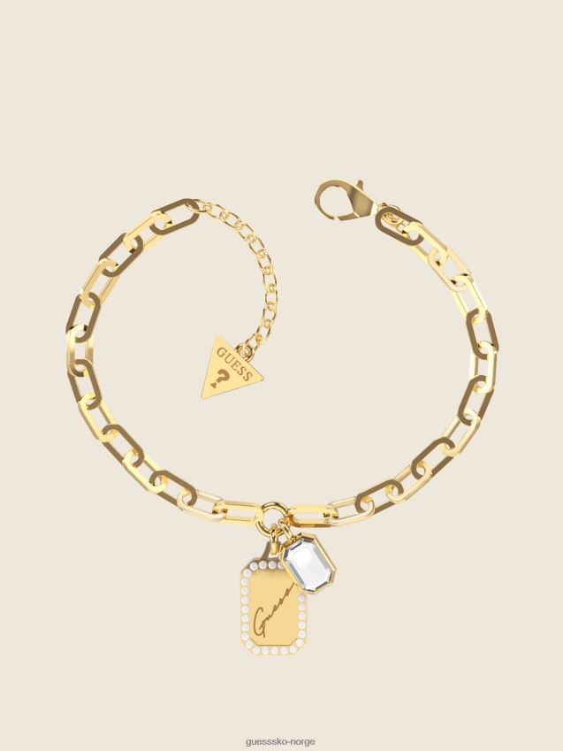 Guess gullfarget logomerke og armbånd i krystall gull unisex F0LJ8010159