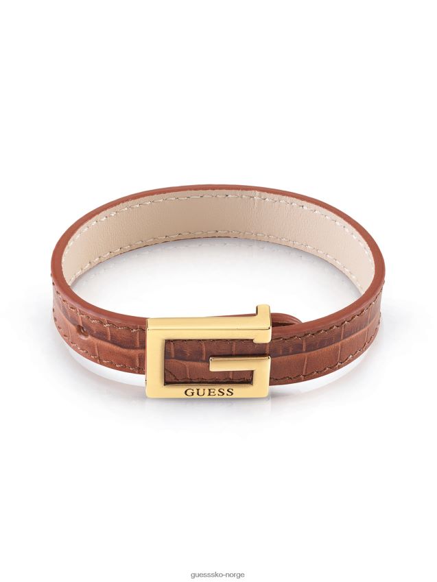 Guess konjakktrykk gullfarget firkantet g-logo og krokodillearmbånd konjakktrykk unisex F0LJ8010248