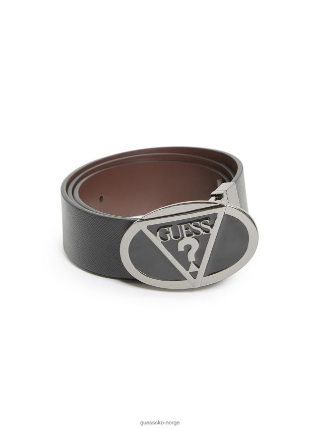 Guess svart vendbart ovalt belte med plakett med logo svart unisex F0LJ808800