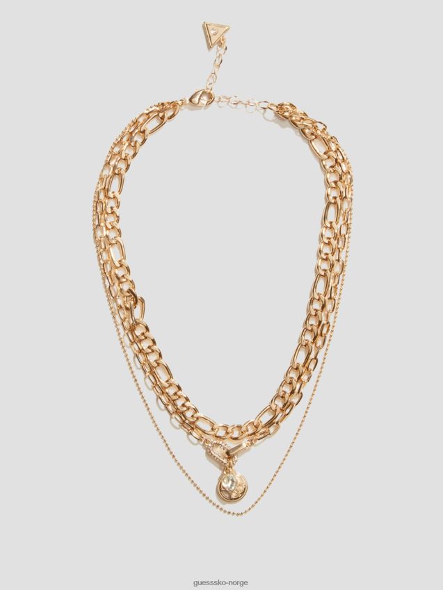 Guess gull gull-tone logo sjarm lagdelt kjede gull unisex F0LJ8010041