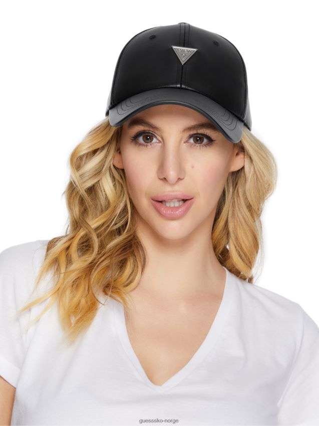 Guess baseballhatt med logoemblem i imitert skinn, svart svart unisex F0LJ807660