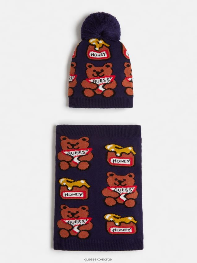 Guess blått multihatt og nakkevarmersett blå multi unisex F0LJ802530