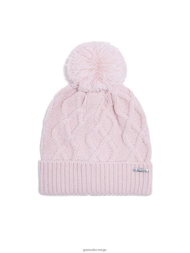 Guess kabelstrikket tråd pom beanie blush rødme unisex F0LJ808854