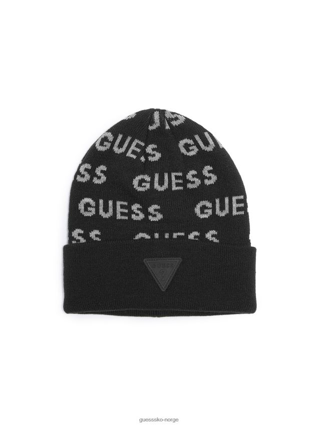 Guess svart allover logo tekst lue svart unisex F0LJ808879