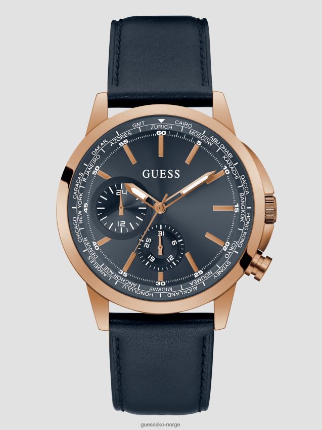 Guess blå rosa gull-tone og marine multifunksjonsklokke i skinn blå unisex F0LJ8010932