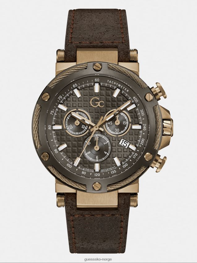 Guess brun gc kronografklokke i ekte skinn brun unisex F0LJ80930