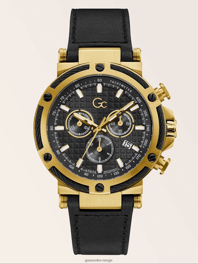 Guess gc kronografklokke i ekte skinn svart svart unisex F0LJ801687