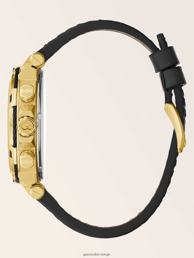 Guess gc kronografklokke i ekte skinn svart svart unisex F0LJ801687
