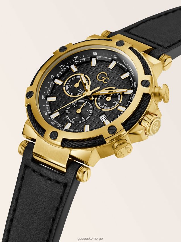 Guess gc kronografklokke i ekte skinn svart svart unisex F0LJ801687