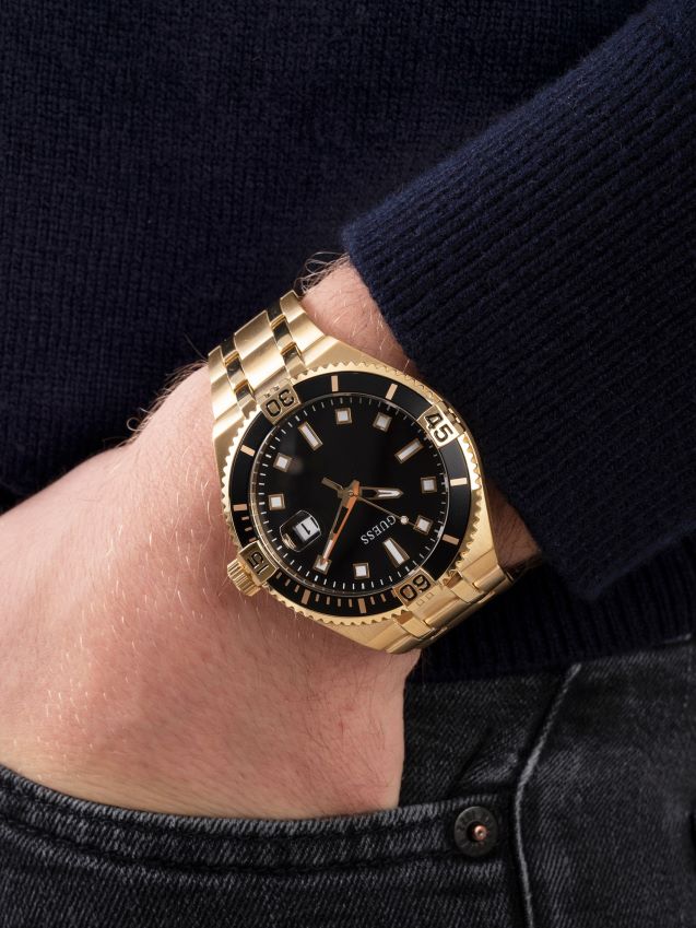 Guess gull-tone og svart analog klokke multi multi unisex F0LJ8011048