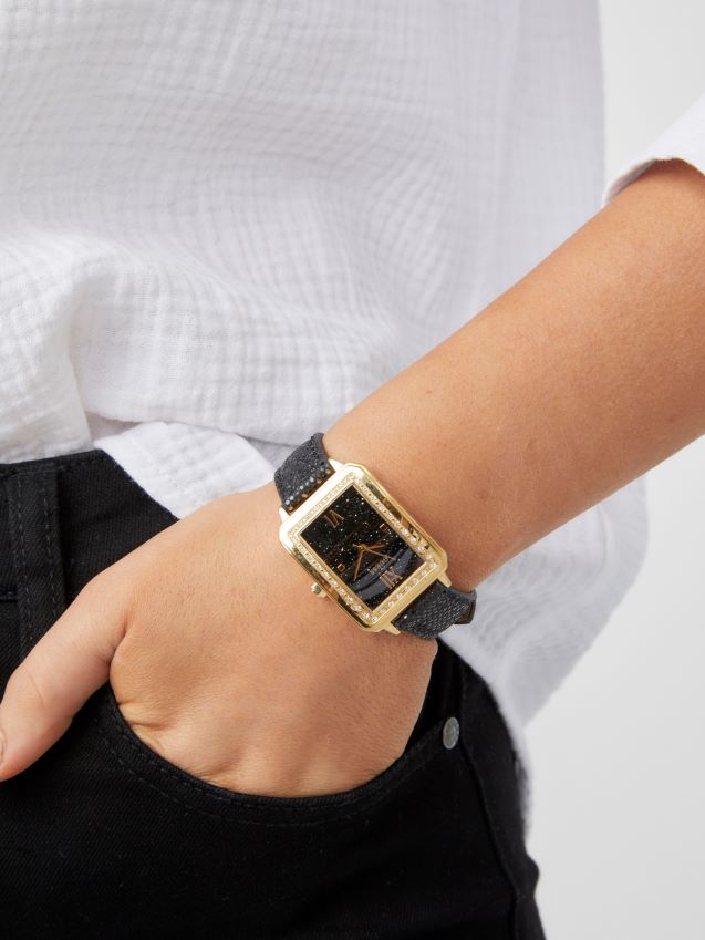 Guess ingen farge svart og gull-tone rektangel klokke ingen farge unisex F0LJ807626