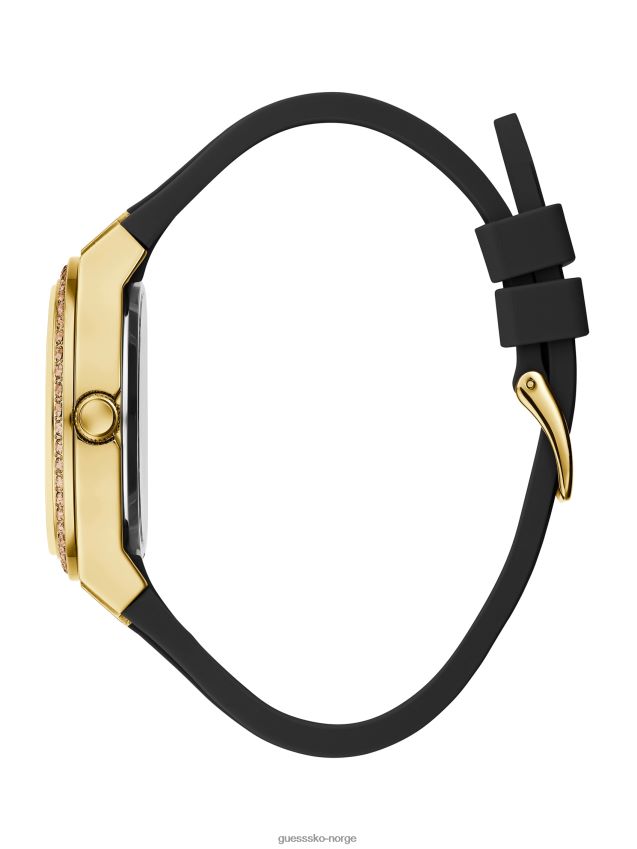 Guess klar gull-tone og svart silikon analog klokke svart svart unisex F0LJ8010043