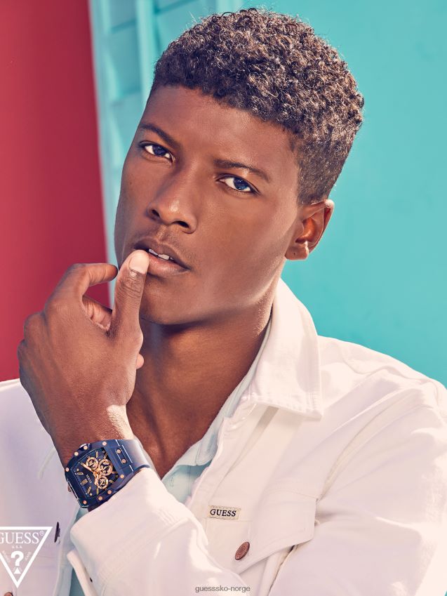 Guess multifunksjonsklokke i rosa gull og blå silikon multi unisex F0LJ8010894