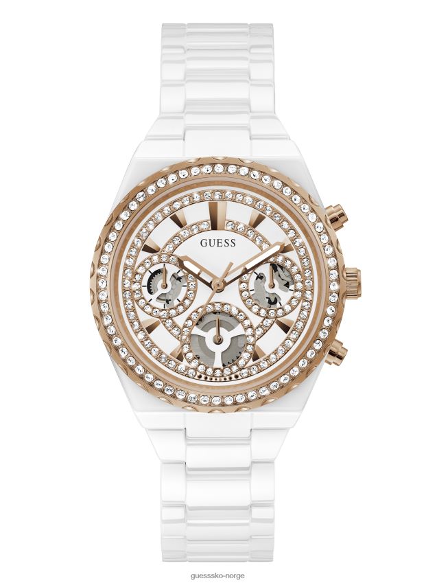 Guess rosa gull-tone og hvit keramisk multifunksjonsklokke multi multi unisex F0LJ807825