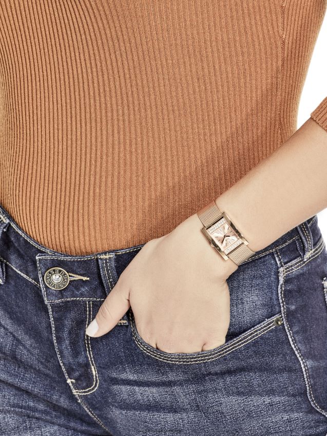 Guess rosa gullfarget netting analog klokke uten farge ingen farge unisex F0LJ807631