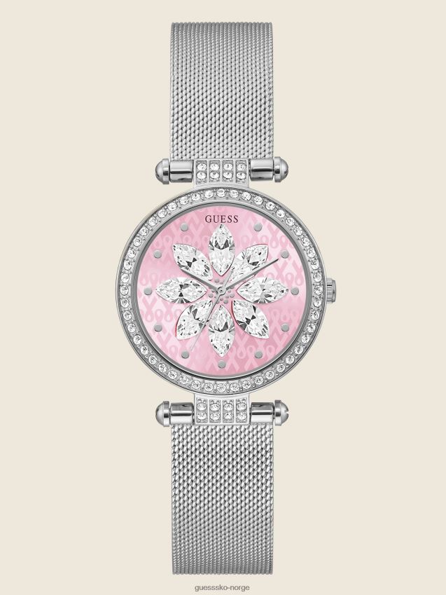 Guess sølv glitrende rosa sølv-tone mesh analog klokke sølv unisex F0LJ8010080