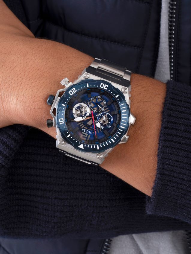 Guess sølv-tone eksponert urskive multifunksjon klokke multi multi unisex F0LJ8010951