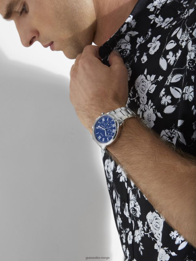 Guess sølvfarget og blå multifunksjonsklokke sølv sølv unisex F0LJ808737