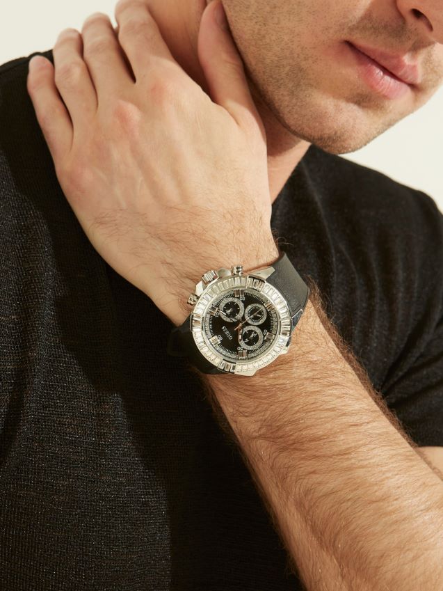 Guess sølvfarget og svart multifunksjonsklokke svart svart unisex F0LJ8010910