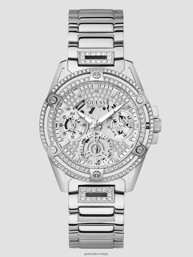 Guess sølvfarget rhinestone-gjennomskåret klokke sølv unisex F0LJ8010059