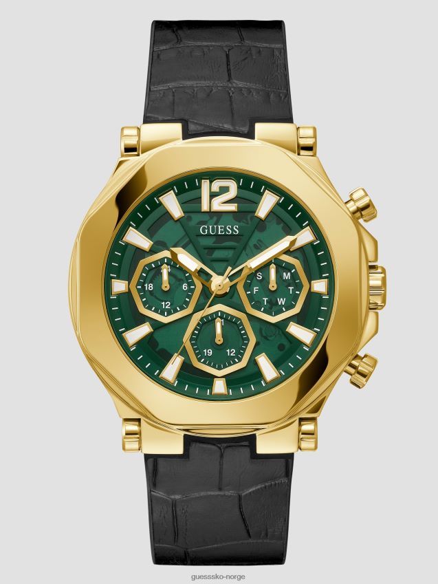 Guess svart gull-tone og sort krokodille multifunksjonsklokke svart unisex F0LJ8010953