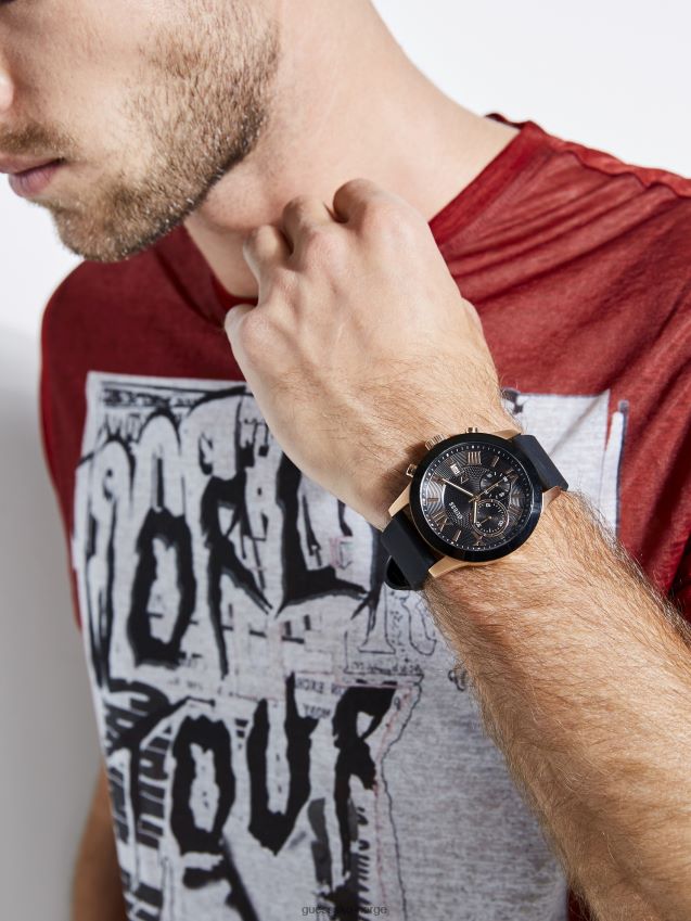 Guess svart og rosa gull-tone multifunksjonsklokke svart1 svart 1 unisex F0LJ8010970