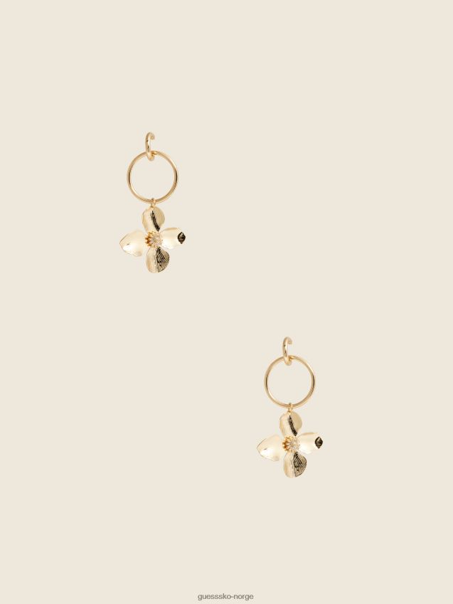 Guess gull 14k gullbelagt huggie hoop blomsterøredobber gull unisex F0LJ8010216