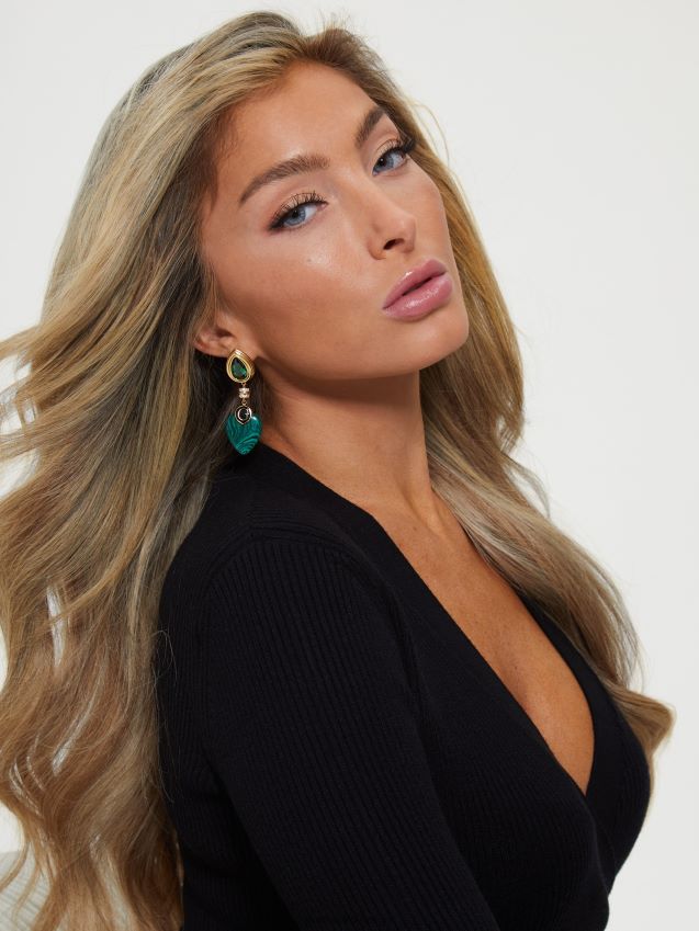 Guess gull smaragd teardrop og malakitt dråpe øredobber gull unisex F0LJ8010257