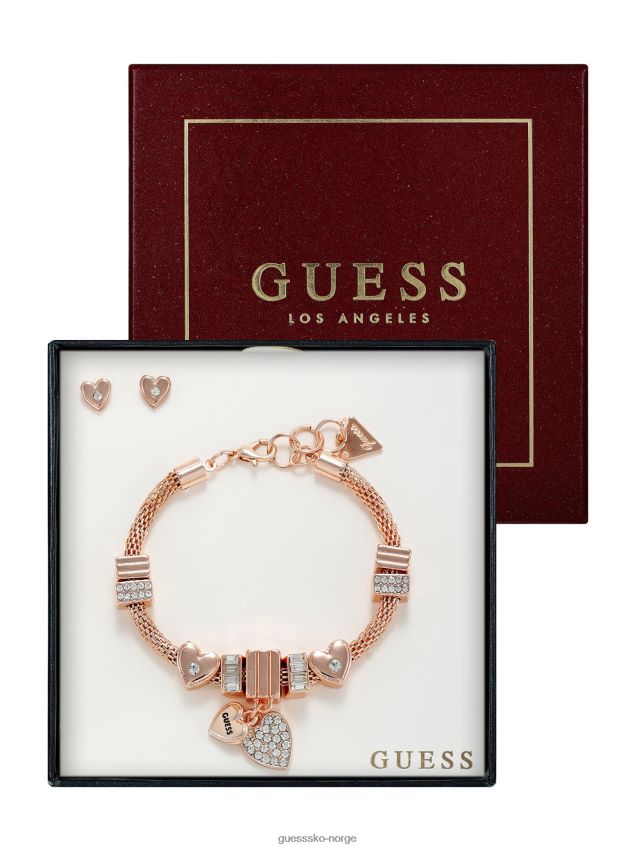 Guess sølv rose gull-tone sjarm armbånd og øredobber boks sett sølv unisex F0LJ807695