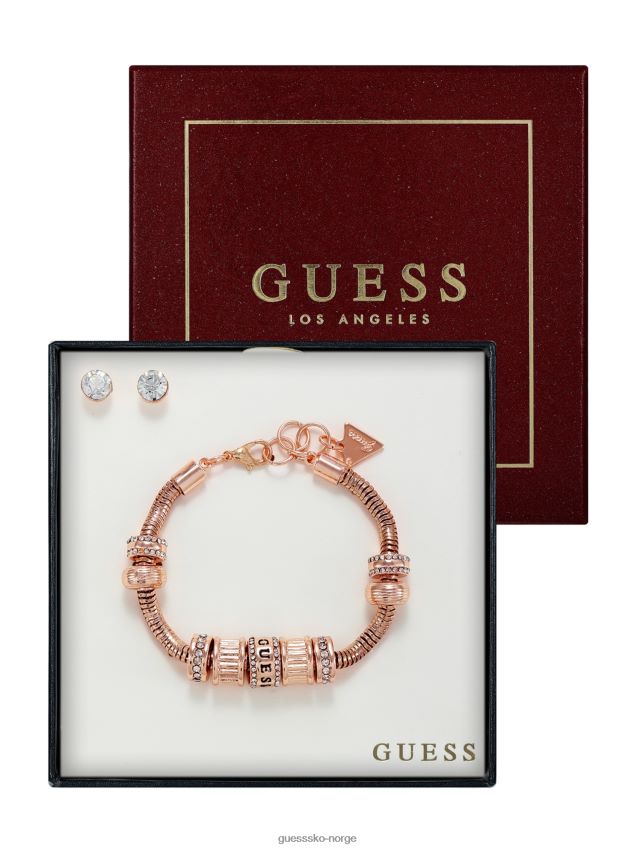 Guess sølv rose gull-tone sjarm armbånd og øredobber boks sett sølv unisex F0LJ807737
