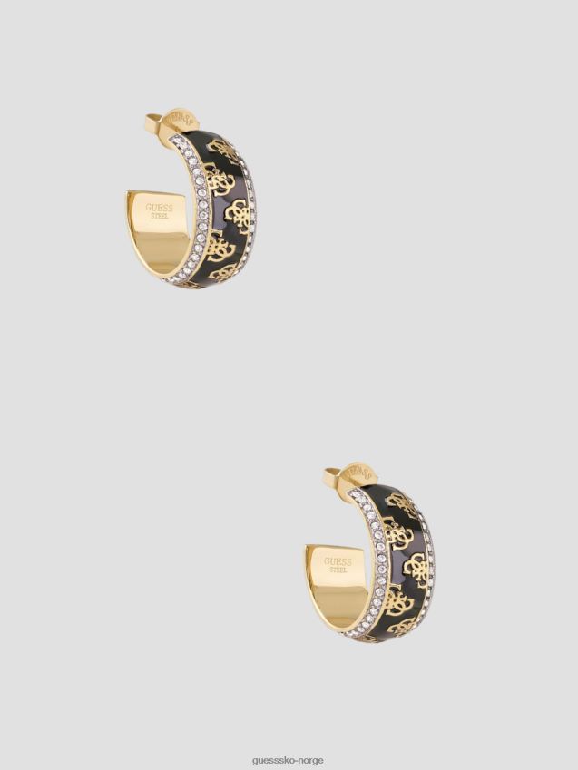 Guess sorte quattro g hoop øredobber gult gull/svart gult gull/svart unisex F0LJ8010054