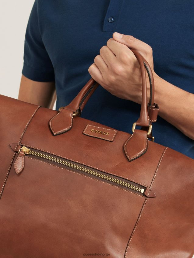 Guess brun lario stor weekendveske i ekte skinn brun unisex F0LJ80997