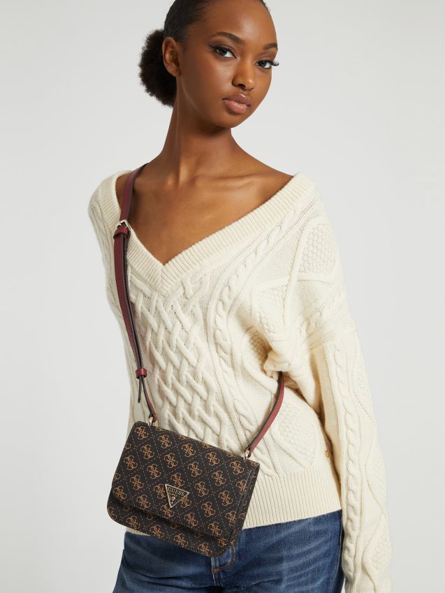 Guess noelle 4g ​​logo mini crossbody bag brun brun unisex F0LJ805264