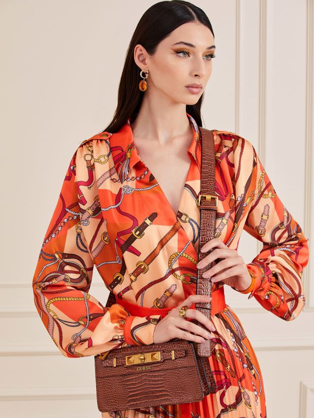 Guess raffie croc-print mini crossbody brun brun unisex F0LJ805774