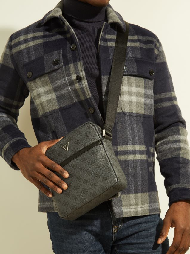 Guess svart vezzola smart topp glidelås firkantet crossbody svart unisex F0LJ8011018